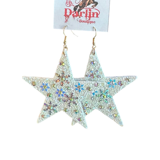 White Snow Flake Star Earrings