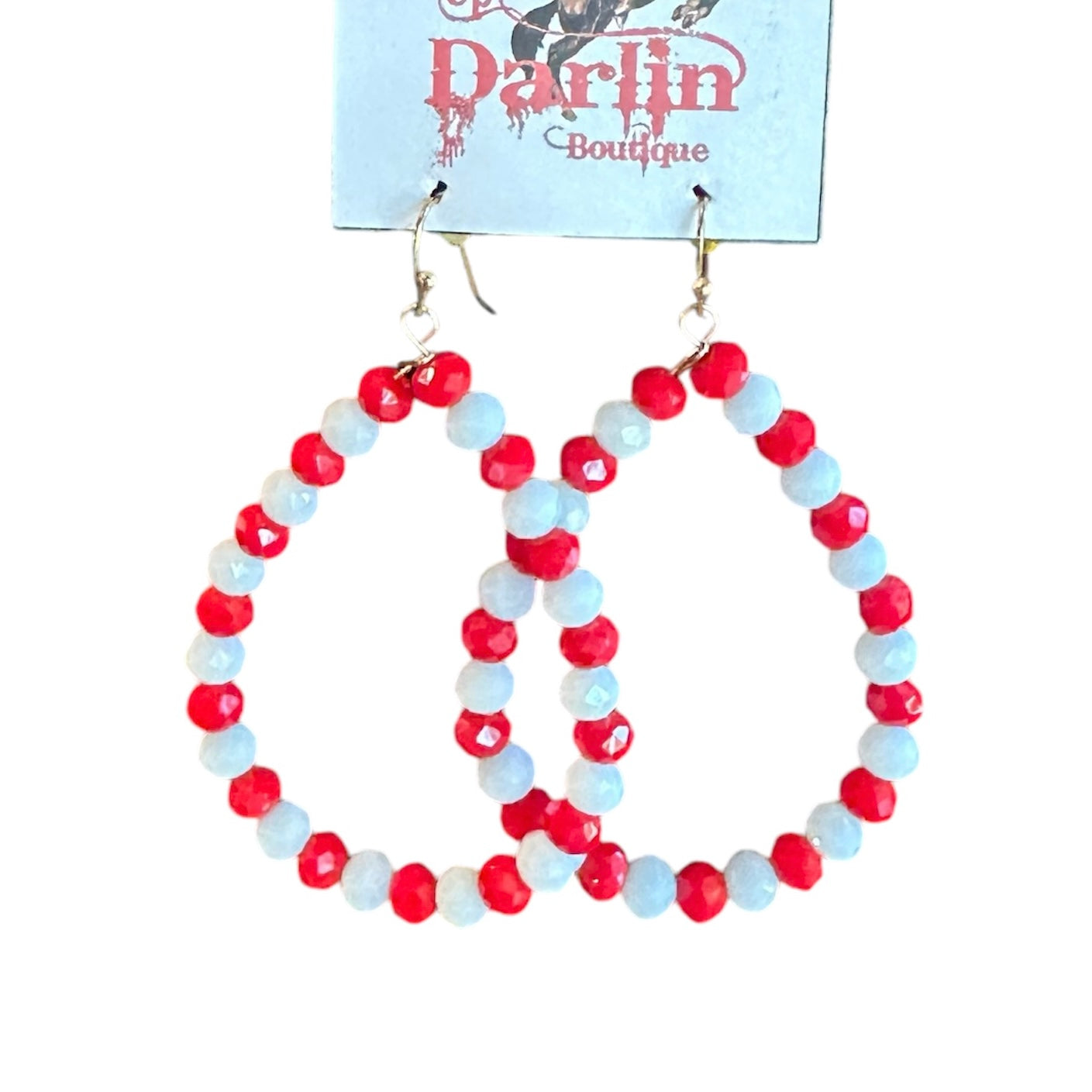 Red and White Bead Loop Earrings