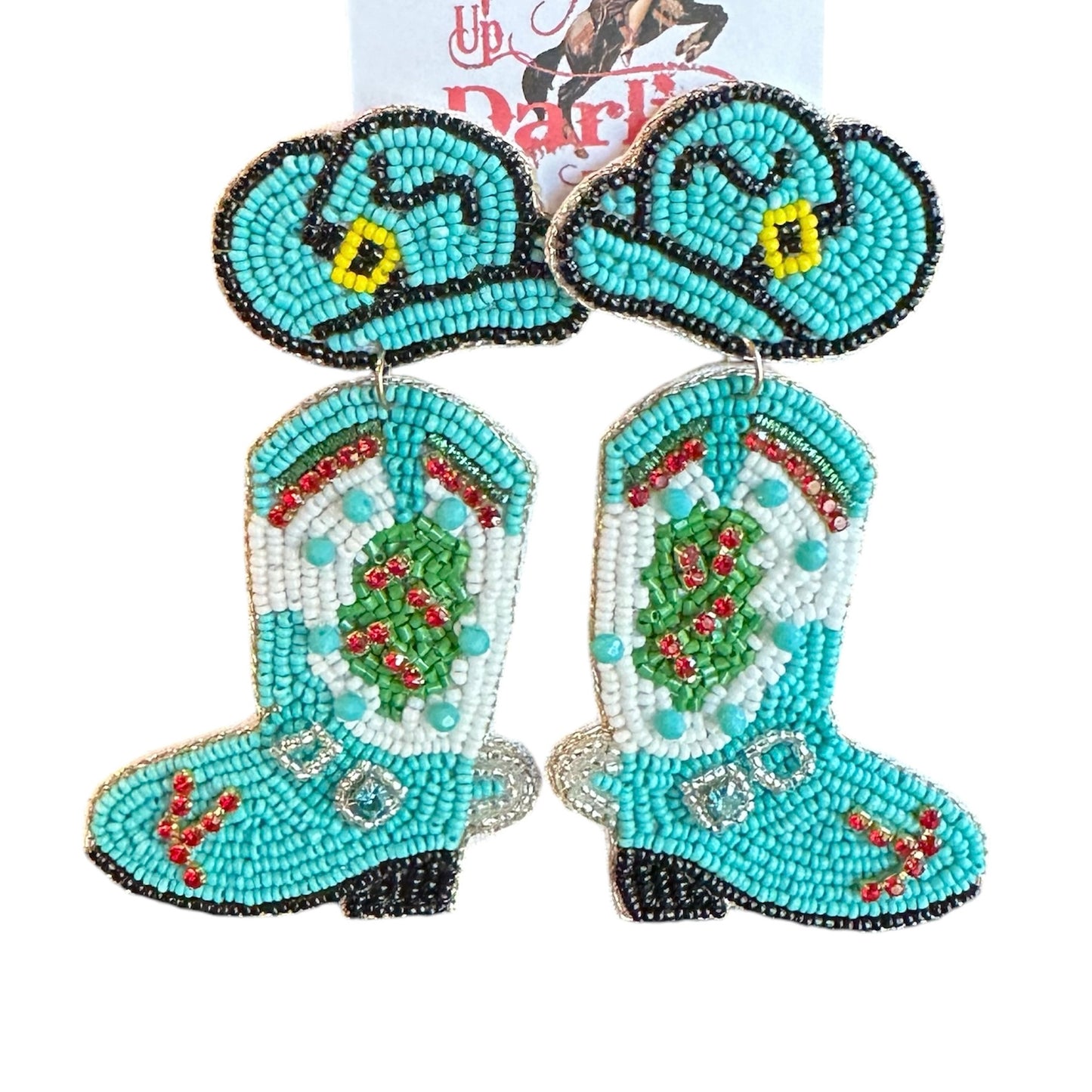 Turquoise Christmas Boots Earrings