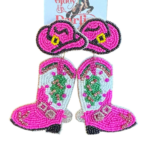 Pink Christmas Boots Earrings