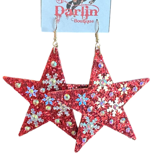 Red Snow Flake Star Earrings