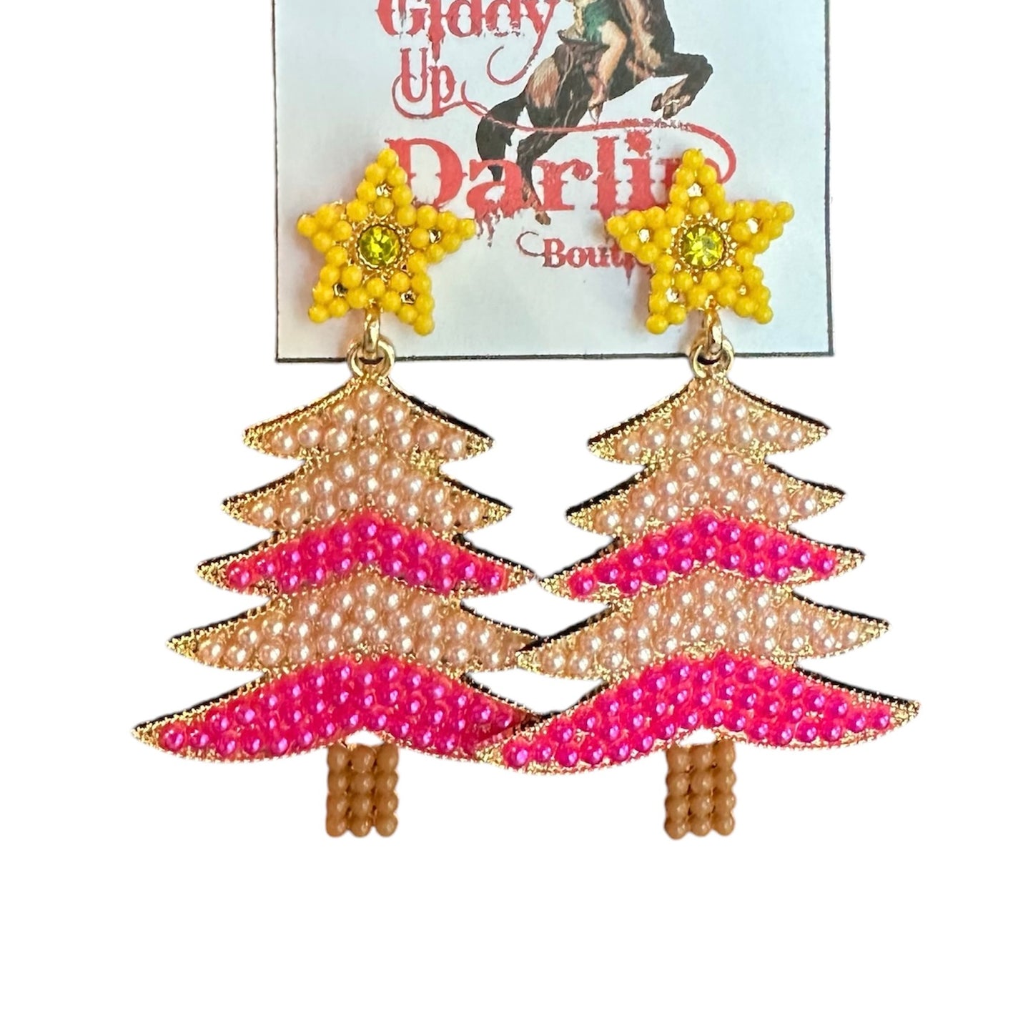 Lt Hot Pink Yellow Star Tree Earrings