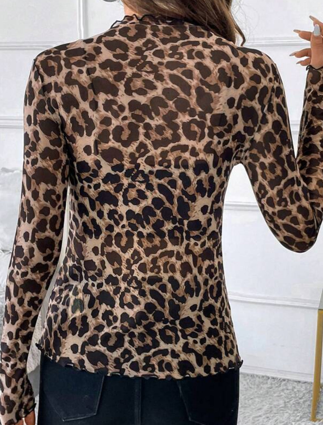 Leopard Mesh Long Sleeve Shirt