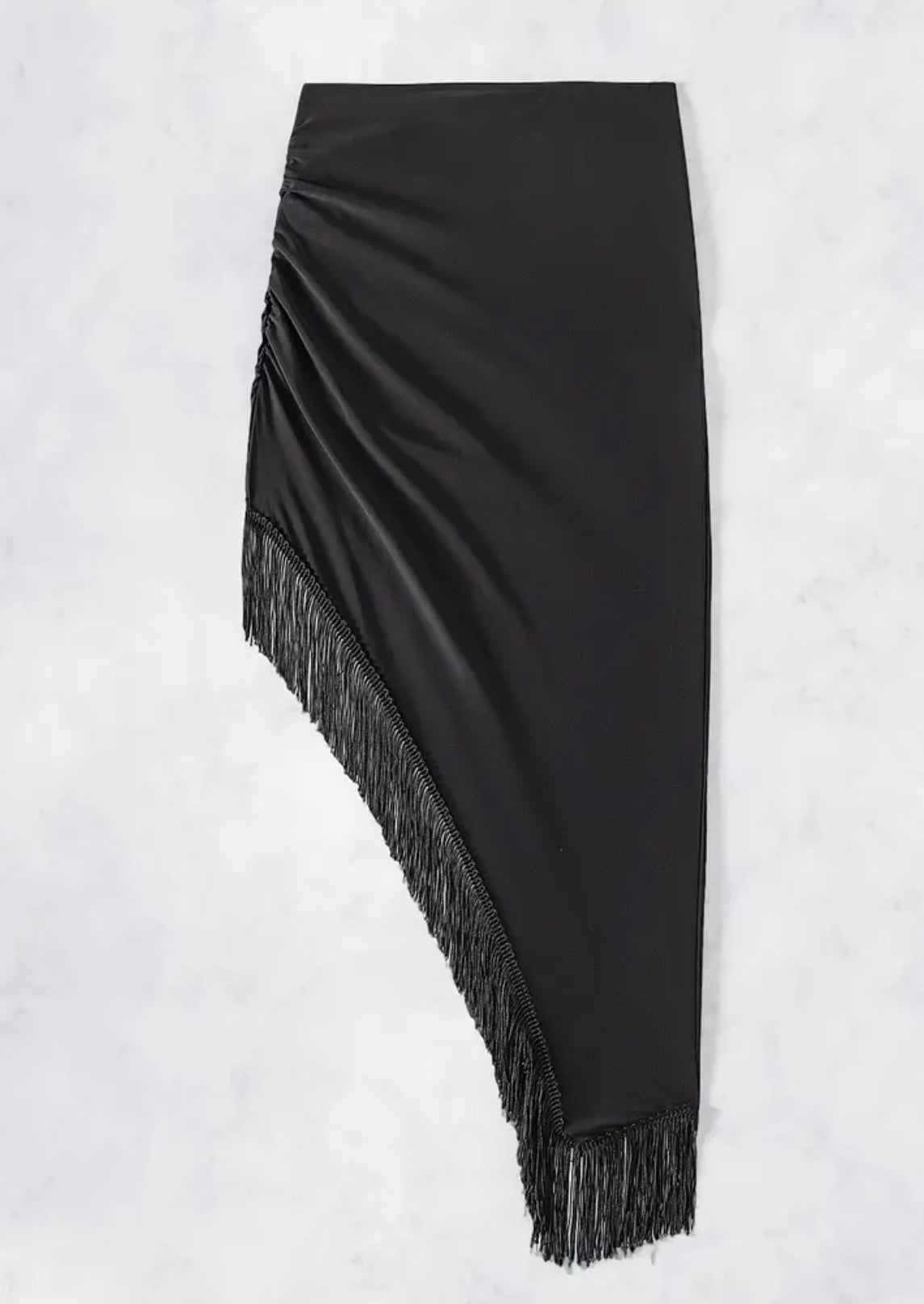 Fringe High Low Skirt Black