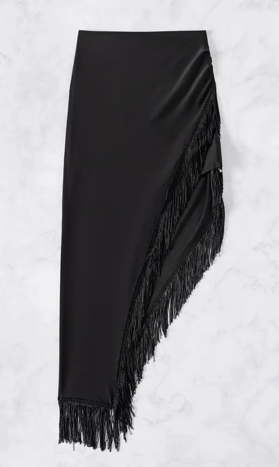 Fringe High Low Skirt Black