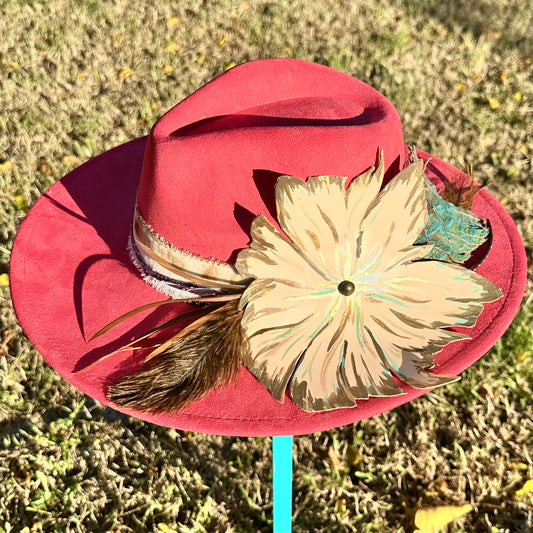 White Leather Flower Custom Hat