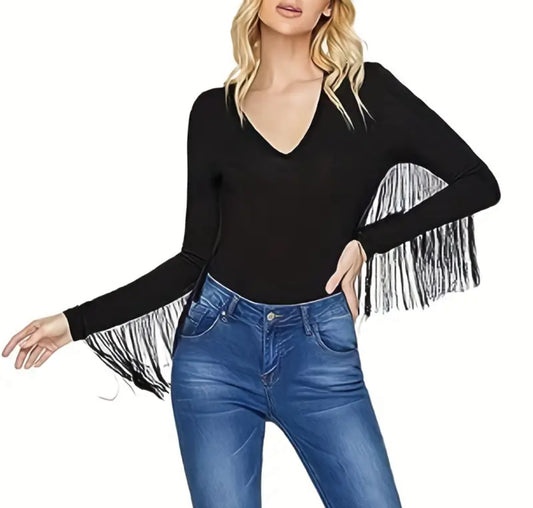 Long Sleeve Fringe Bodysuit