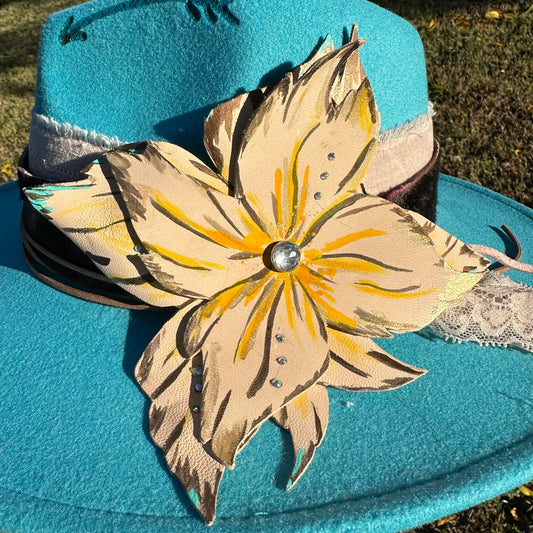 Seaside Yellow Leather Flower Custom Hat