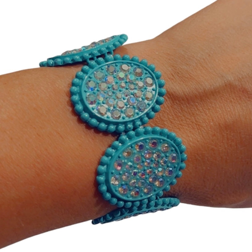 Turquoise Oval Iridescent Stone Elastic Bracelet