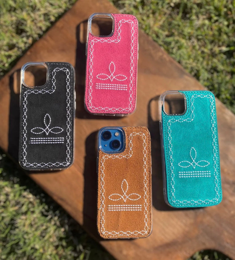 Boot Stitch Suede Leather iPhone 15 Pro Case