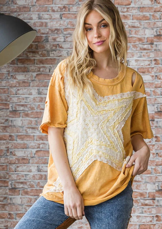 Relaxed Oversize Yellow Star Shirt