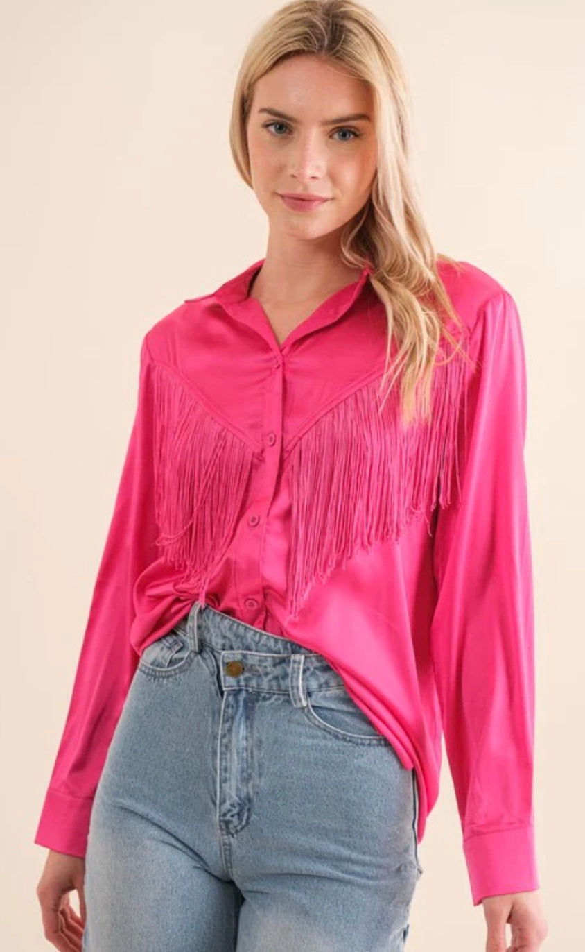 Satin Shirt Blouse with Chevron Fringe - Pop Up Events