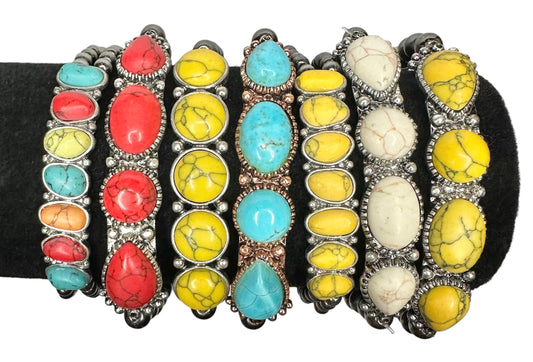 Silver Navajo Beaded Bracelet with Stone - Several Colors available