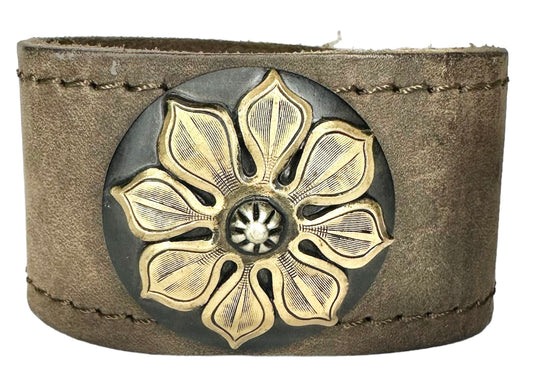 Bronze Flower Leather Snap Bracelet