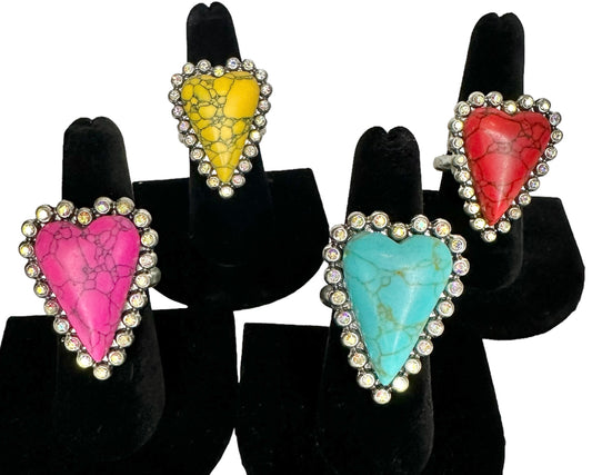 Heart Rings with Rhinestones - Several Colors Available