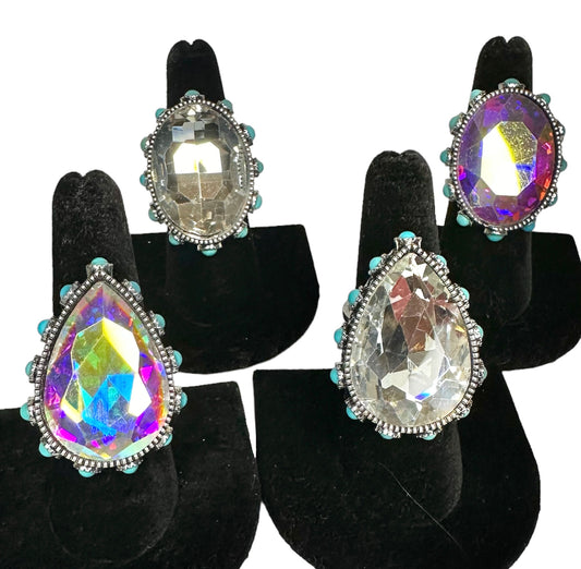 Large Bling Rings - Iridescent and Clear Stones