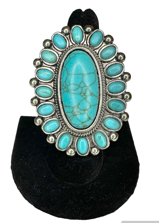 Large Silver and Turquoise Ring