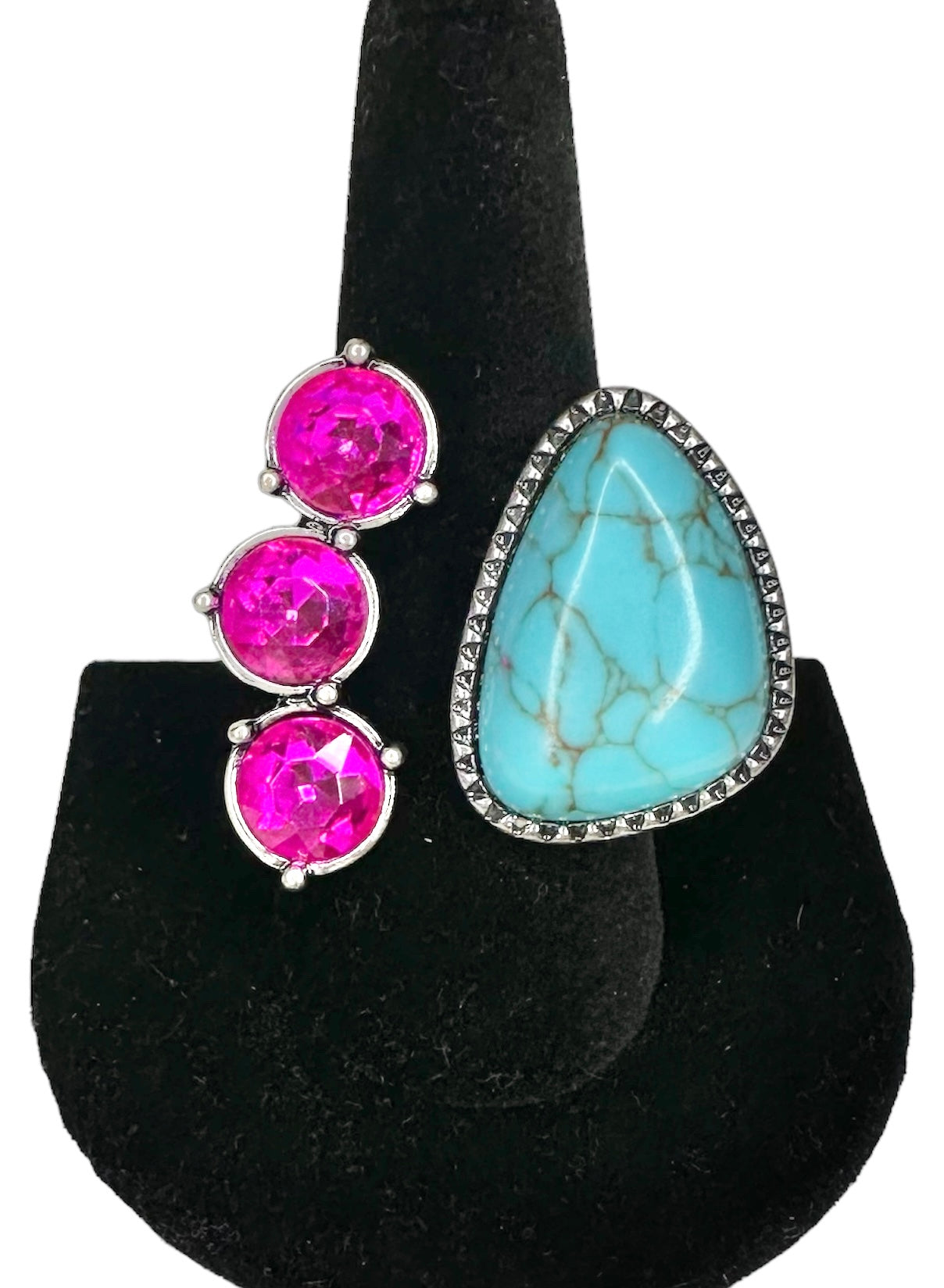 Hot Pink and Turquoise Open Ring