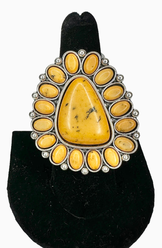 Silver and Yellow Stone Ring