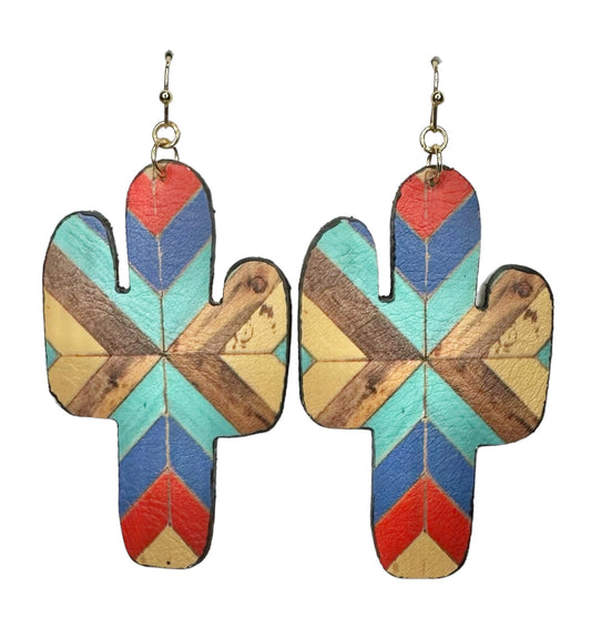 Multi Color Leather Cactus Earrings