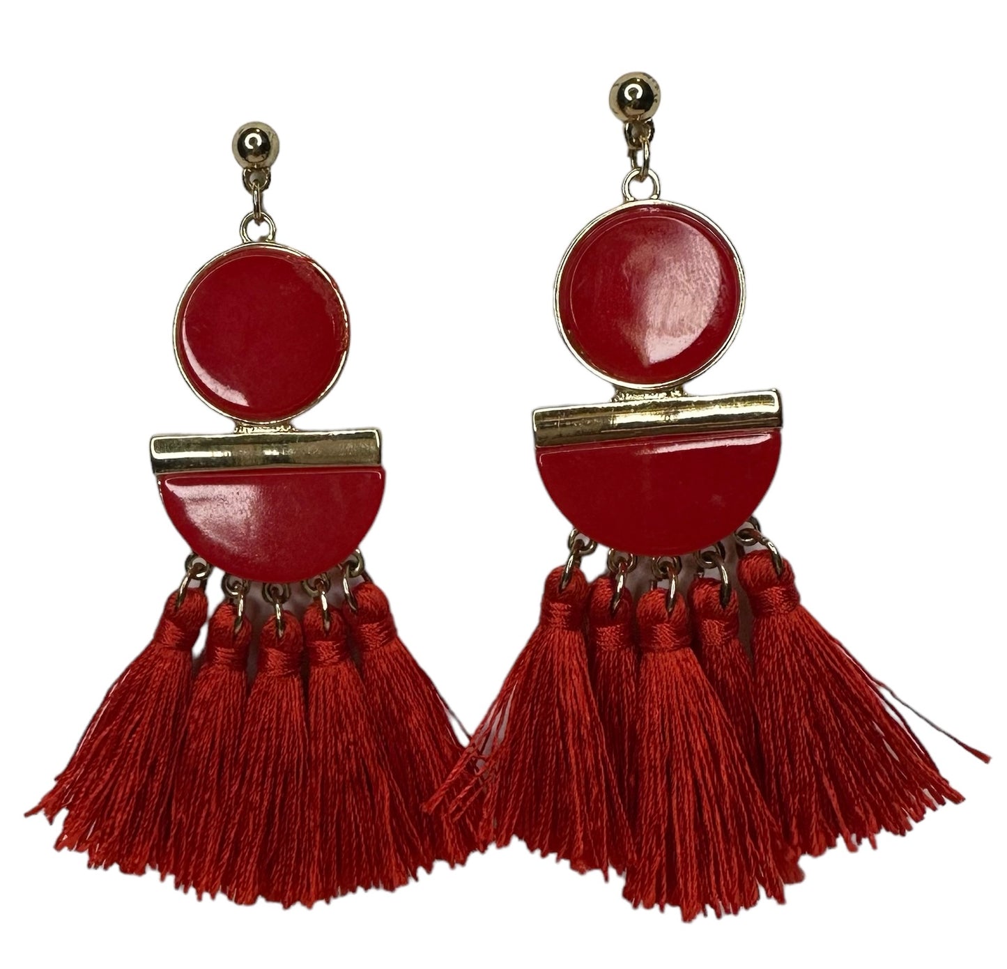 Red and Gold Tassel Earrings