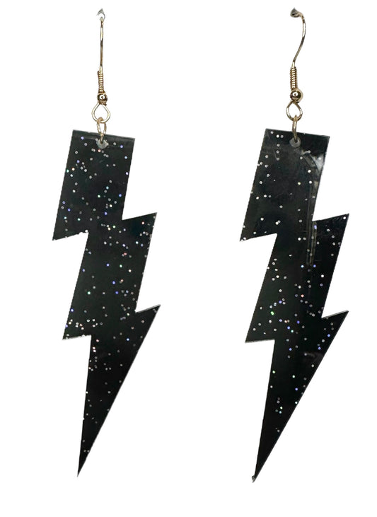 Black Sparkle Lightning Bolt Earrings