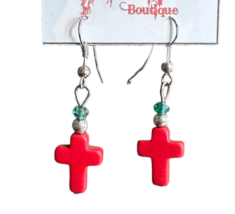 Small Red Cross Earrings