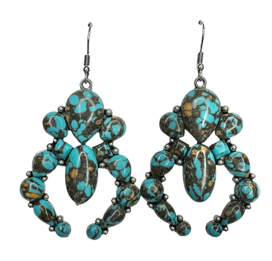 Brown and Turquoise Stone Squash Blossom Earrings