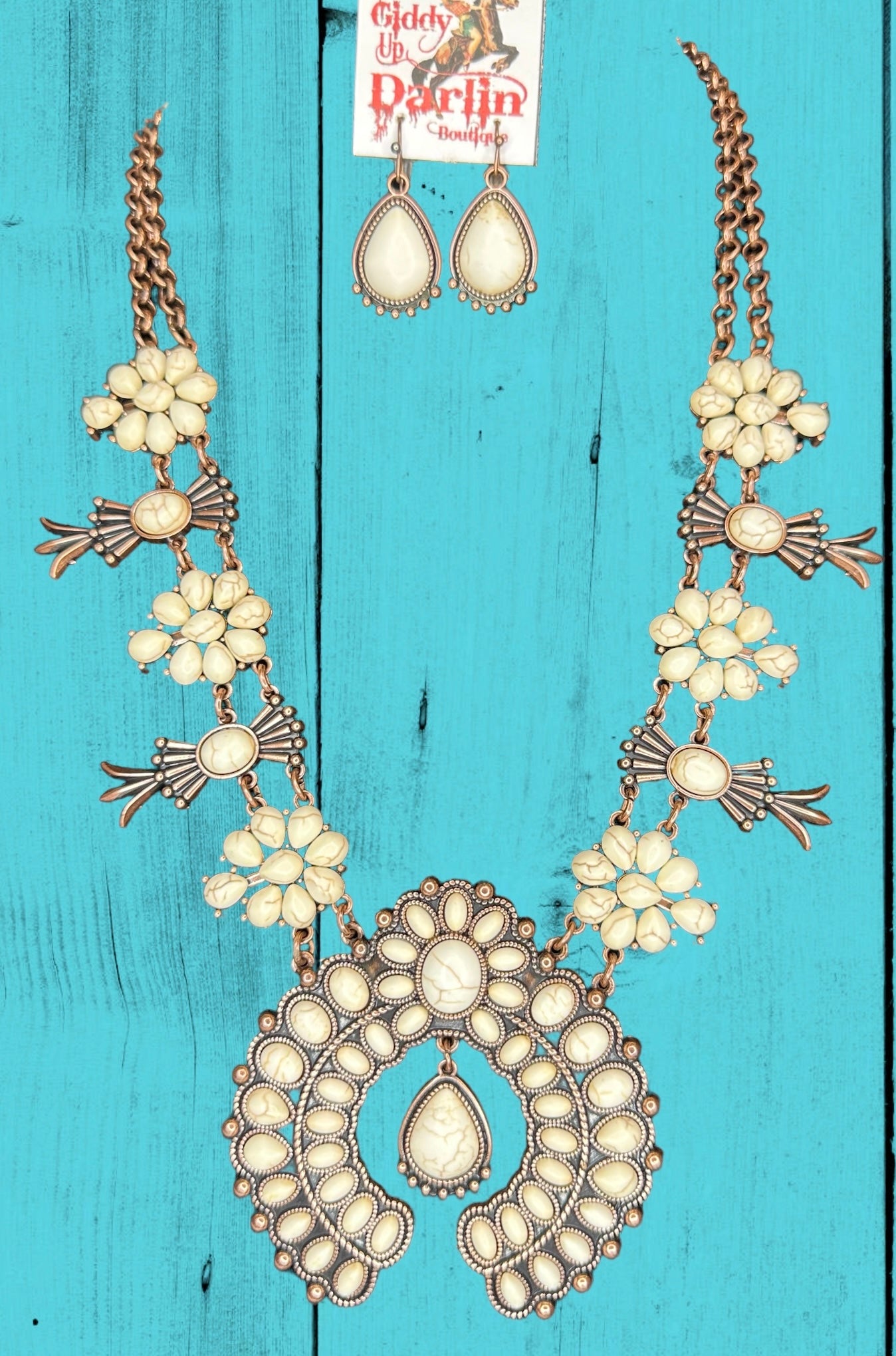 Bronze White Squash Blossom Necklace and Earrings Set