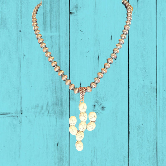 White Cactus Navajo Beads Necklace