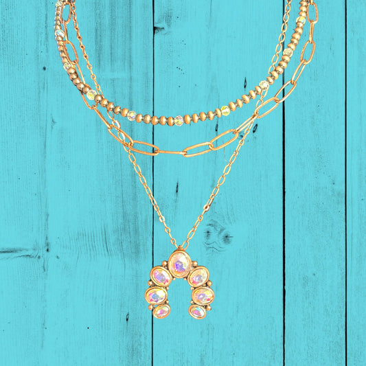 Iridescent Squash Blossom 3 Layer Bronze Necklace