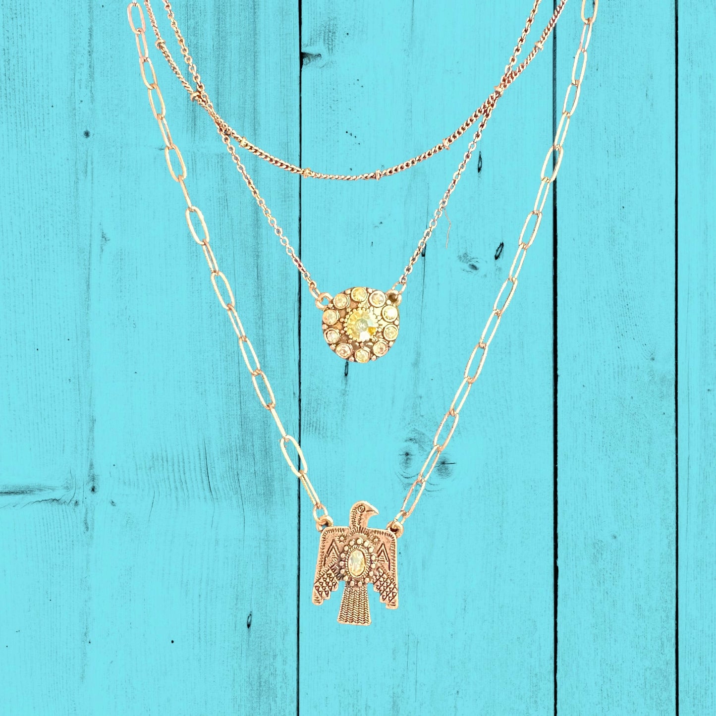 Bronze Thunderbird 3 Layered Necklace