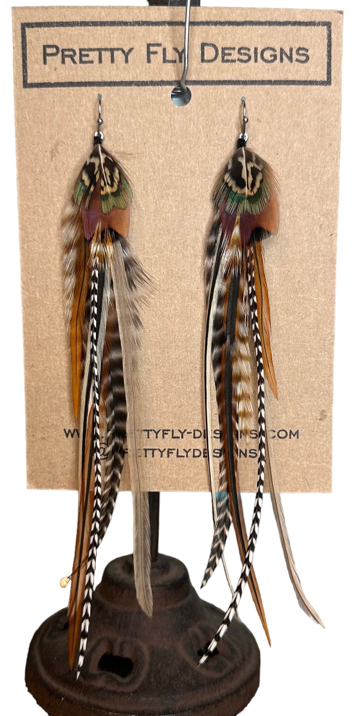 Brown and Green Feather Earrings