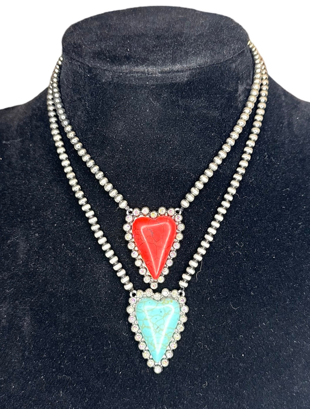 Heart Necklace with Iridescent Rhinestones