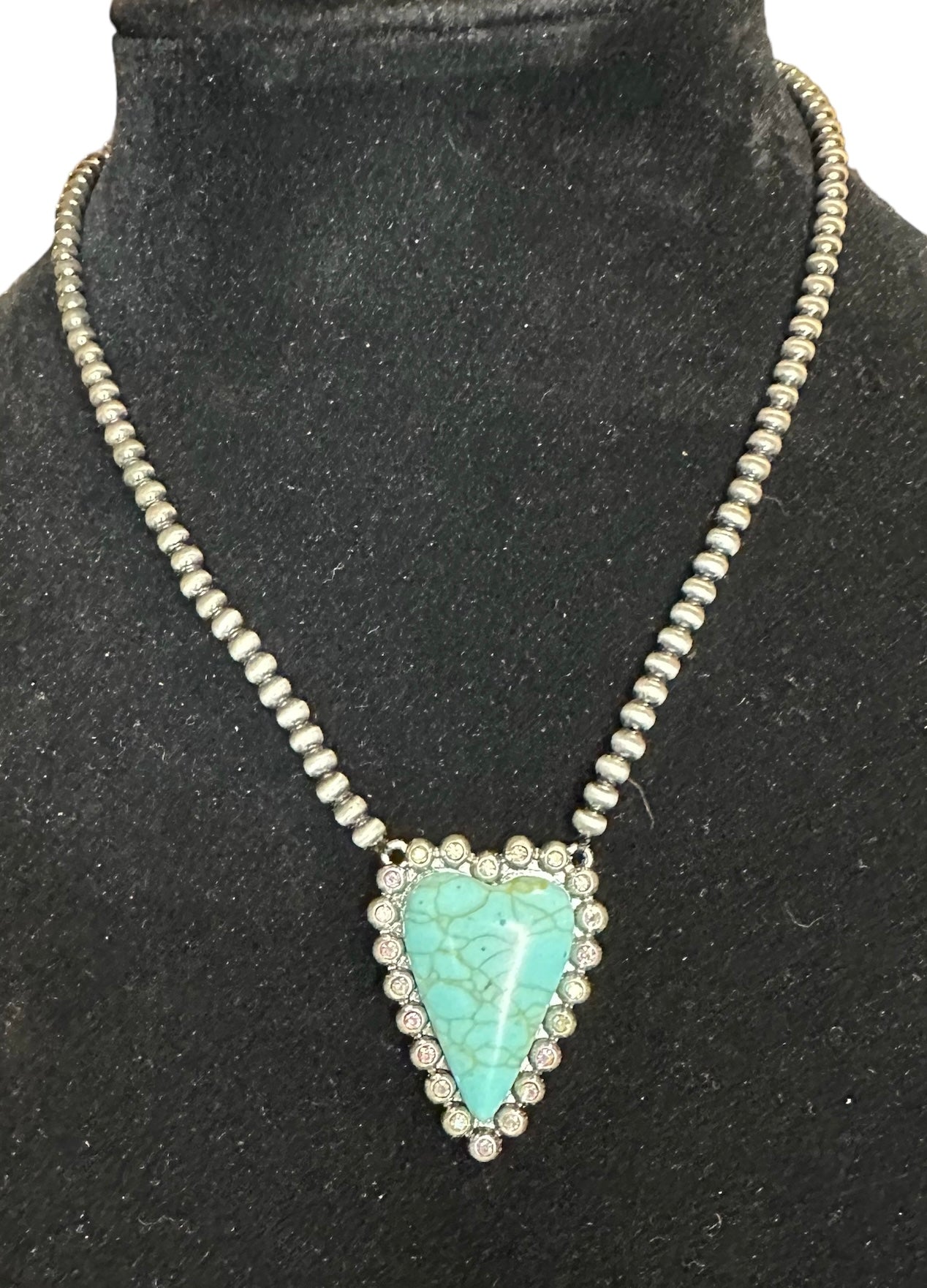 Heart Necklace with Iridescent Rhinestones