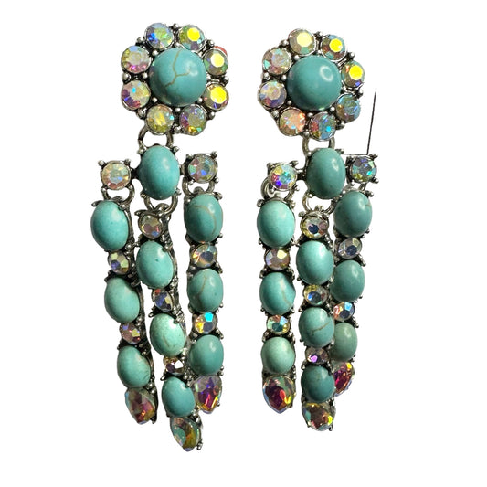 Turquoise Flower Three Drop Stud Earrings