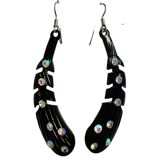 Metal Feather Iridescent Earrings (Black and White Available)