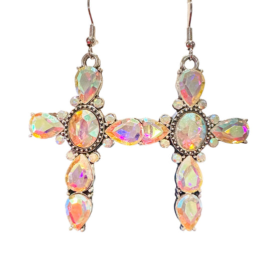 Iridescent Cross Earrings