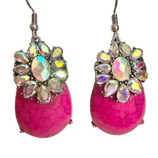 Hot Pink Iridescent Dangle Hook Earrings