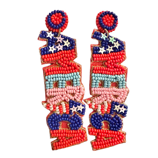 America Beaded Stud Earrings