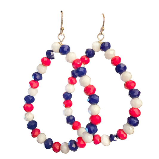 Crystal Red White and Blue Loop Hook Earrings