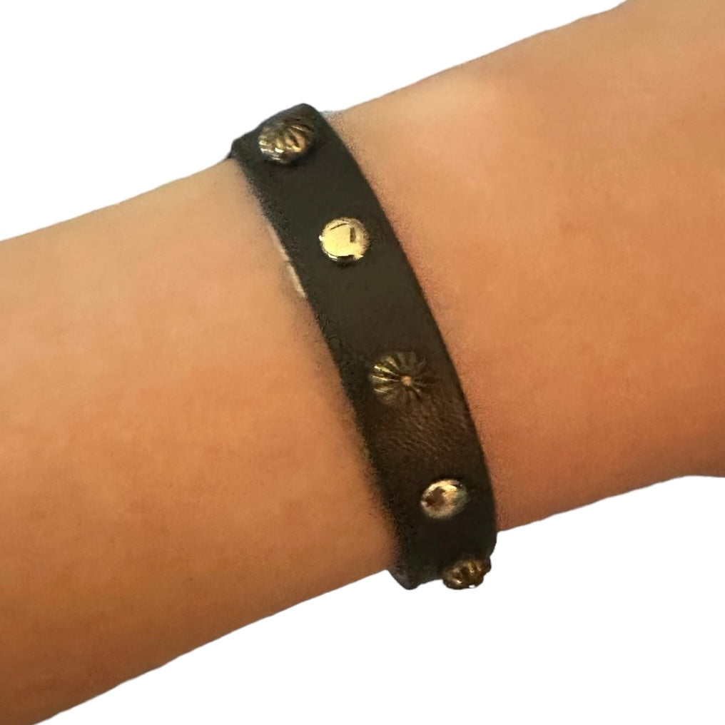 Brown Snap Bracelet with Gold Studs