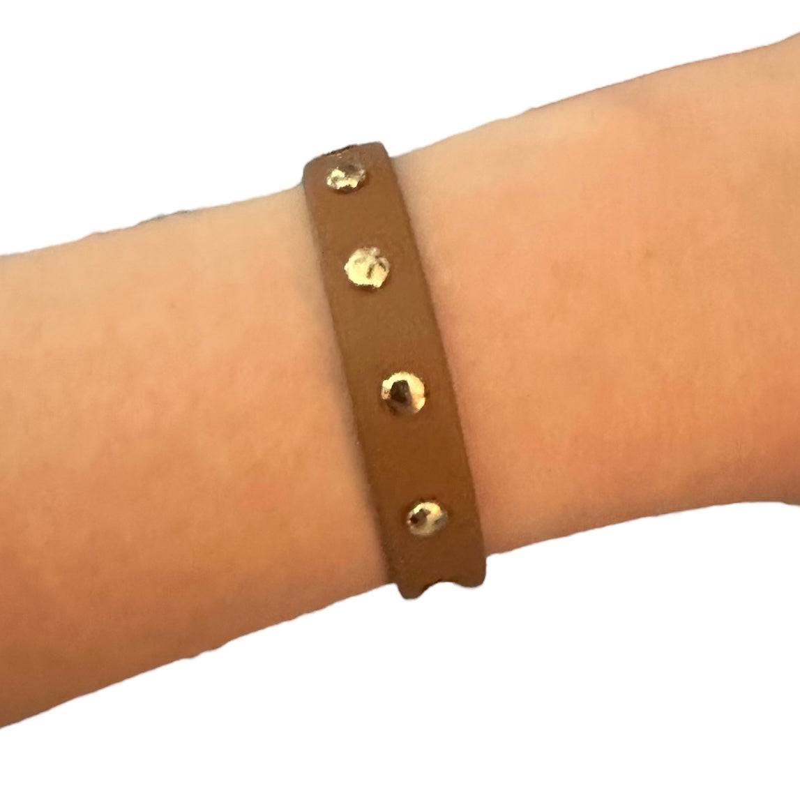 Tan Snap Bracelet with Gold Studs