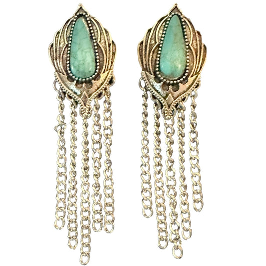 Silver Navajo Chain Fringe Stud Earrings