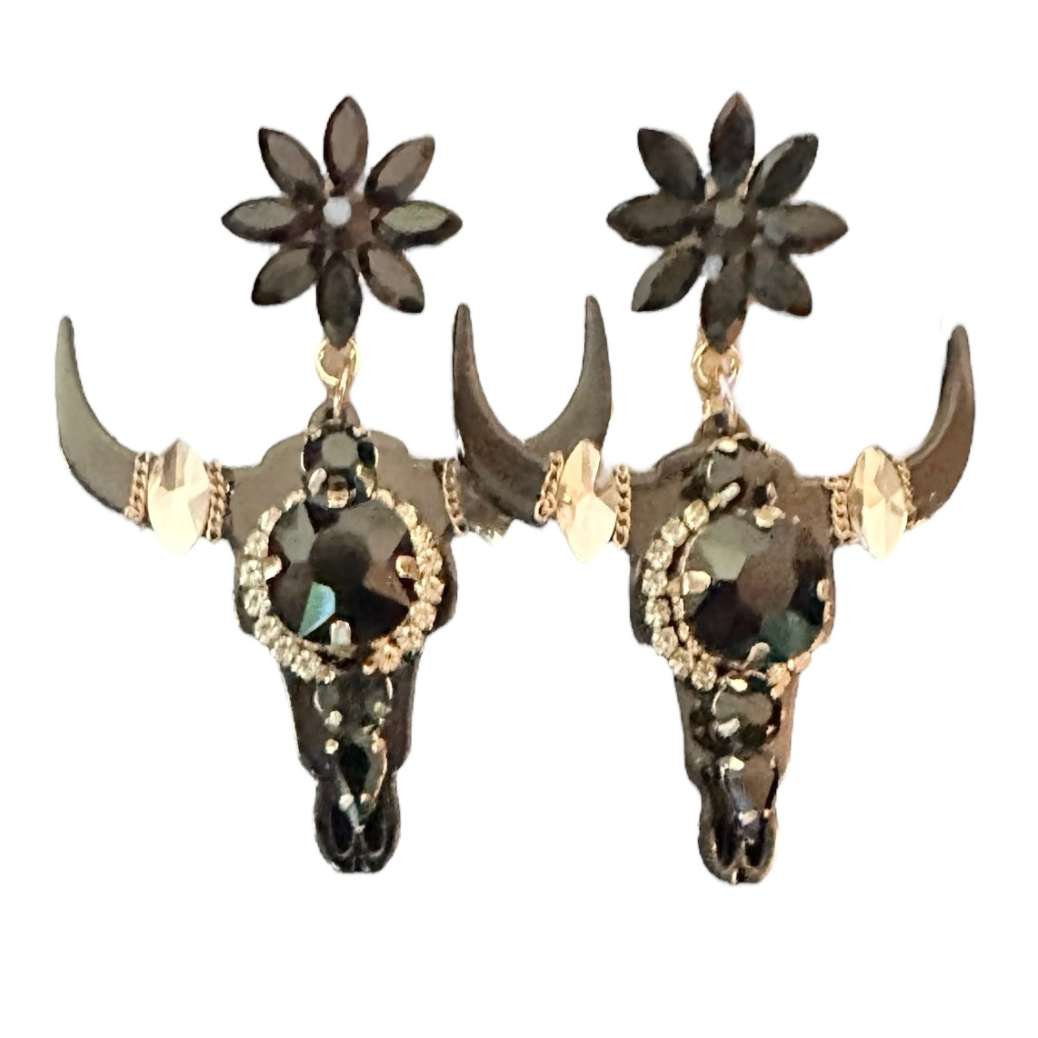 Black Iridescent Skull Stud Earrings