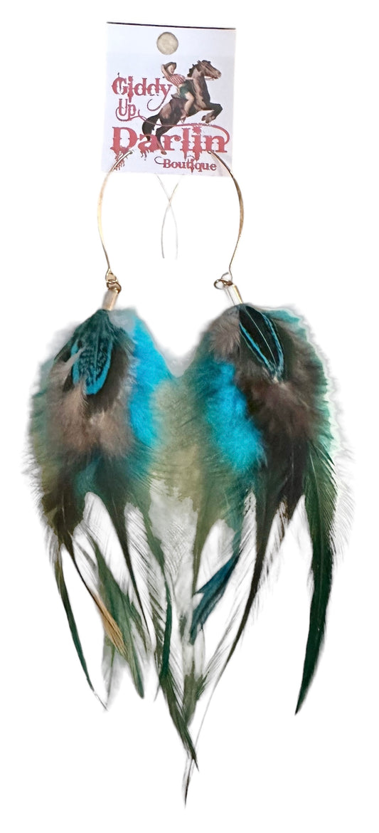 Full Teal and Green Feather Earrings