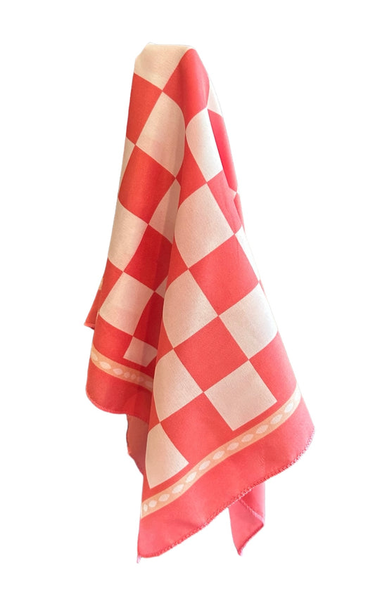 Pink and White Check Silk Scarf