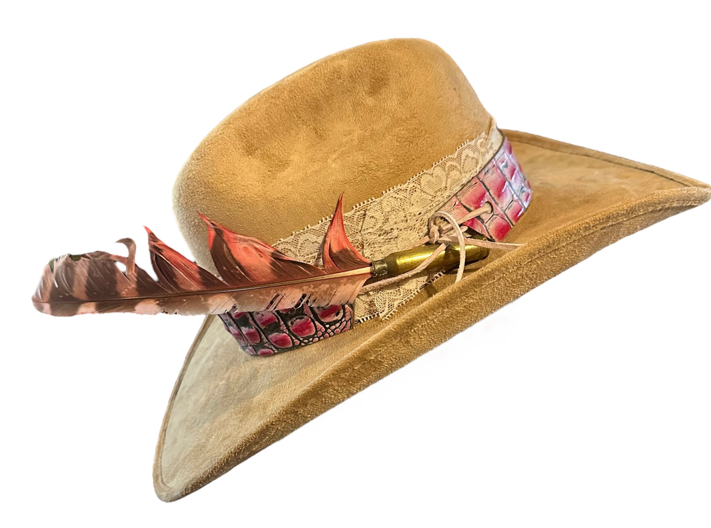 Pink Alligator Band Tan Cowboy Hat