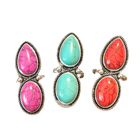 Two Stone Tear Ring - Several Colors Available