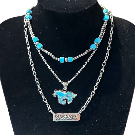 Horse MAMA Three Strand Necklace